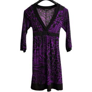 Ruby Rox Y2K Dress Womens S Purple Black Animal Print Babydoll Jersey Knit 90s